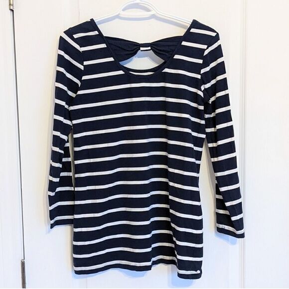 Marble navy marine striped shirt rhinestone sequin anchor decor Small @V - Picture 2 of 8